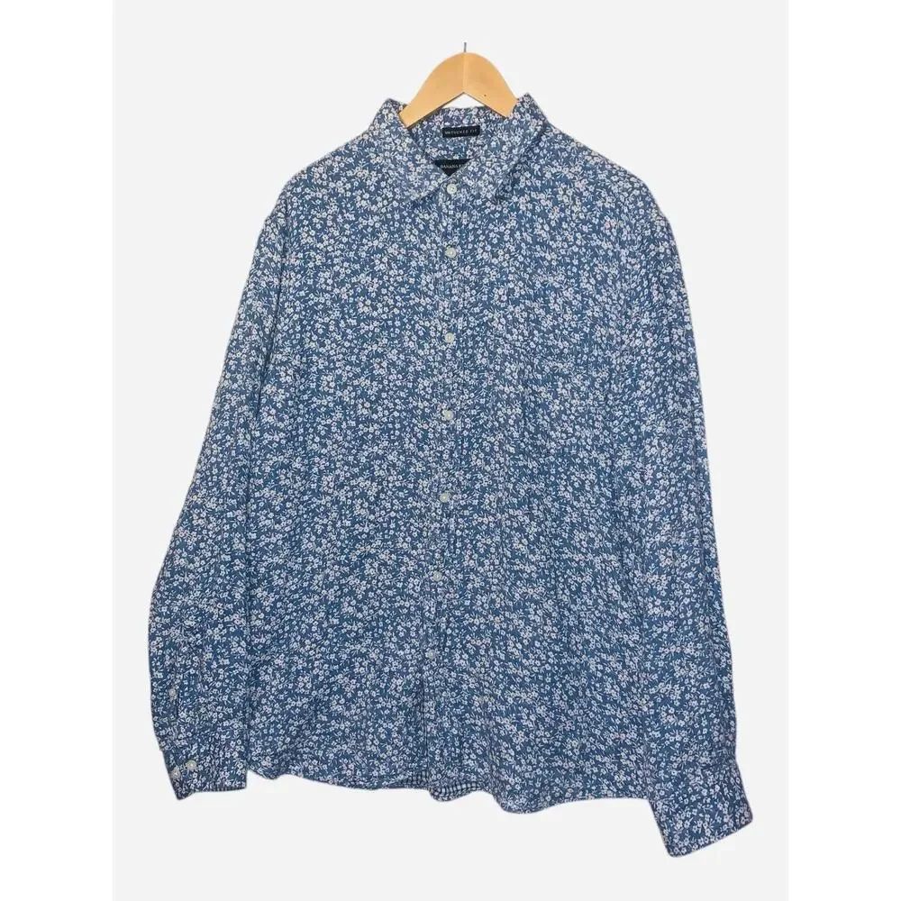 Banana Republic Shirt Mens XL Blue Floral Button Down Long Sleeve Untucked Fit